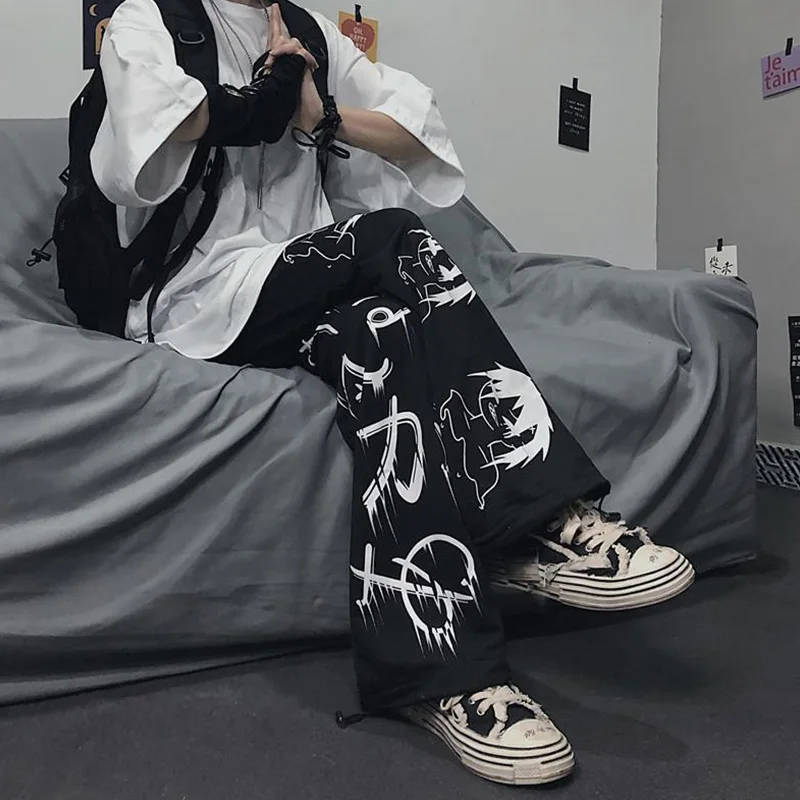 Aolamegs Anime Sweatpants Men Pants Women Japanese Korean Gothic Retro Hip Hop Streetwear Casual Wide Leg Jogging Trousers Male