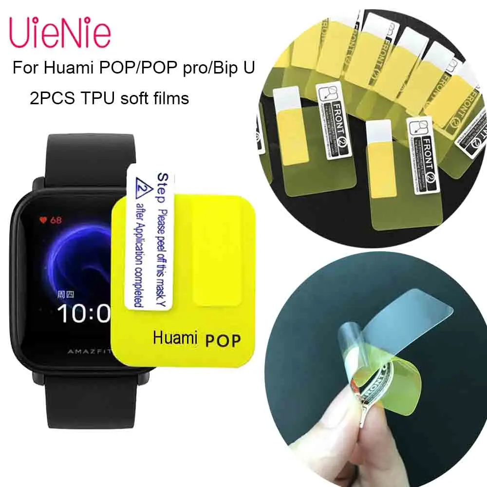 2pcs Soft Protective Film Guard for Xiaomi Huami Amazfit Bip U POP Pro Amazfit Gts 2 Screen Protector Full Coverage TPU Film