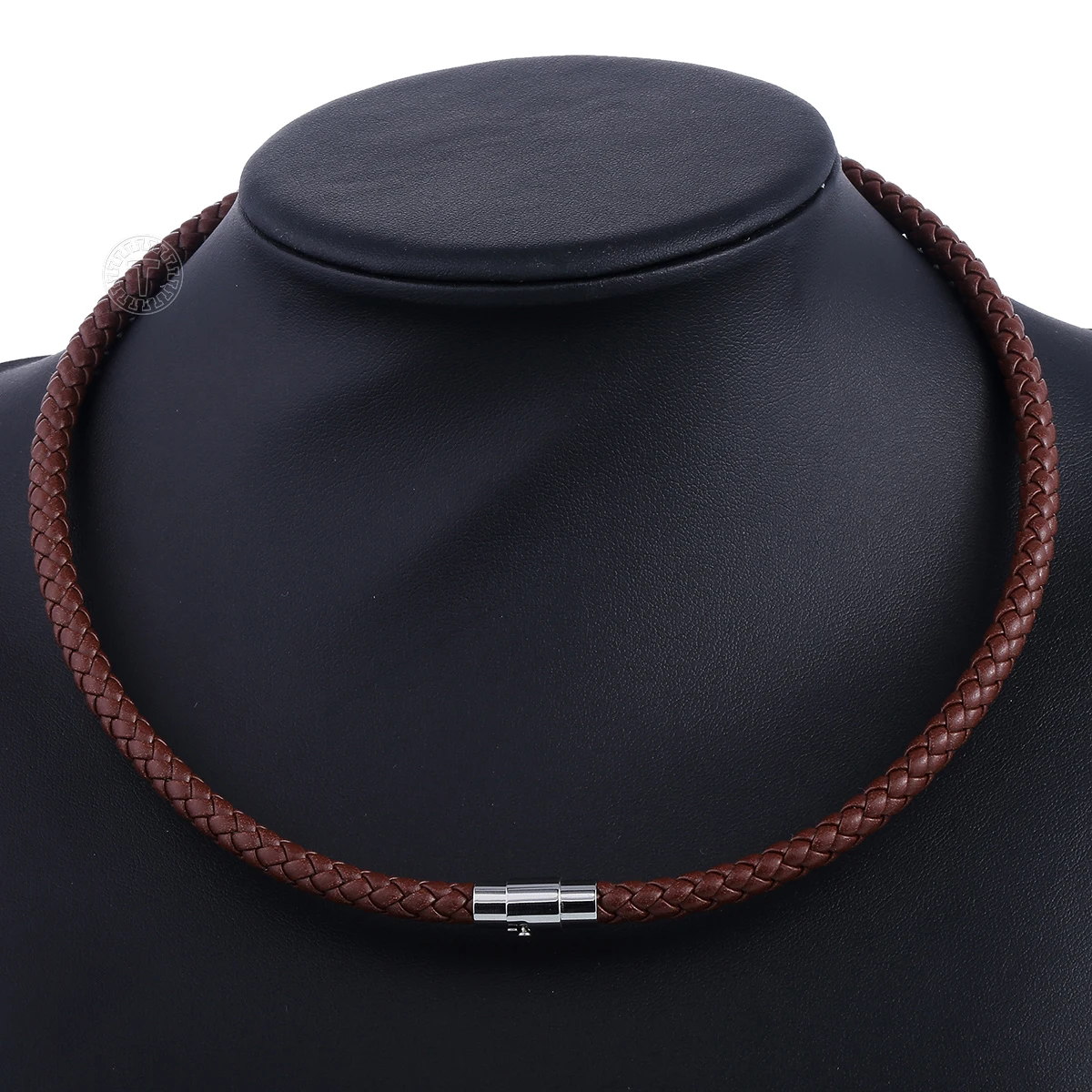 Mens Necklace Choker Brown Black Braided Cord Rope Artificial Leather Necklace For Men Stainless Steel Clasp 4/6/8mm LUNM09 image 4