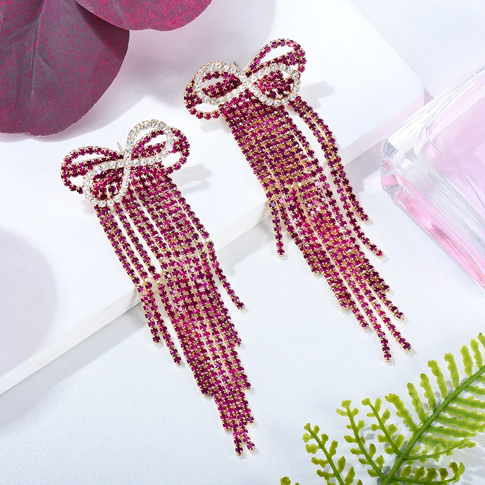 

SisCathy luxury Full Cubic Zirconia long line tassel Drop Earrings for Women Fashion flash Crystal tassel Pendant Earring jewelr