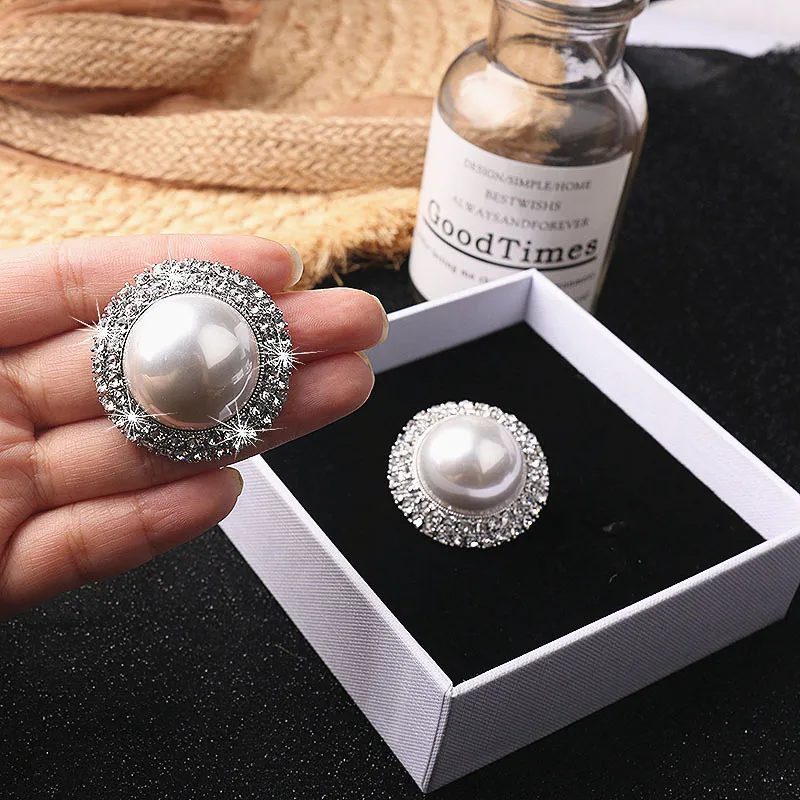 Mimiyagu Trendy Big Round Crystal Pearl Stud Earring For Women Party Jewelry