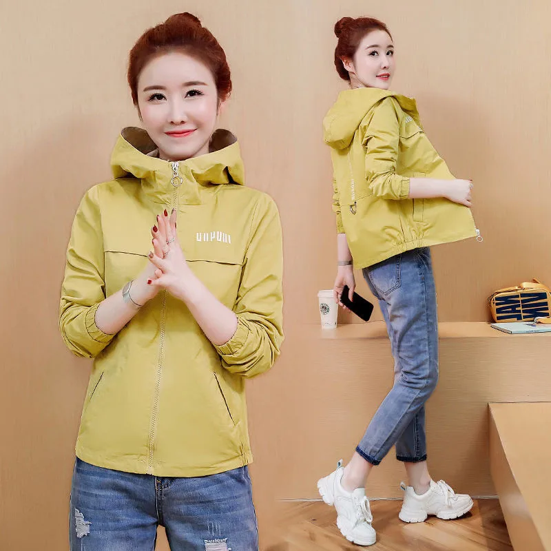 2024 New Spring Autumn Women Coat Long Sleeve Windbreaker Female Causal Zipper Hooded Women\'s Jackets Coats Outwear