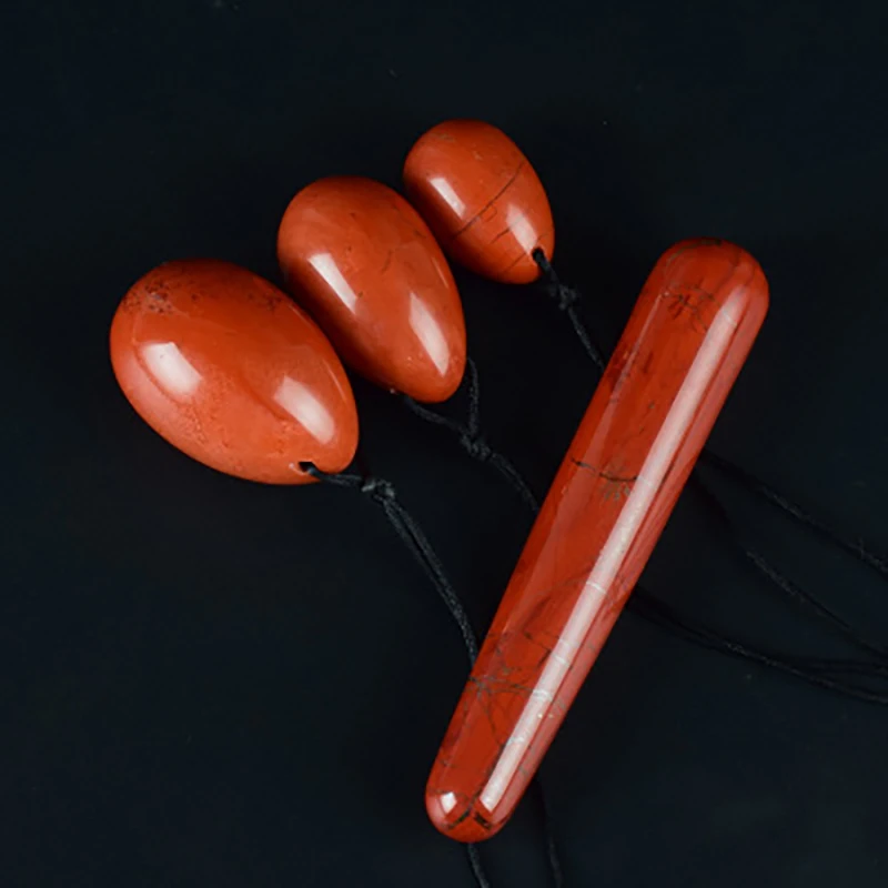 Dropshipping Red Jasper Yoni Egg Set Massage Wand Natural Gemstone Women Kegel Exerciser Drilled Jade Eggs Crystal Sphere