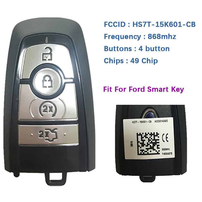 CN018071 4Button Original Key For Ford Smart Remote With Frequency 868 MHz HITAG PRO Chip Part No HS7T-15K601-CB With Keyless Go