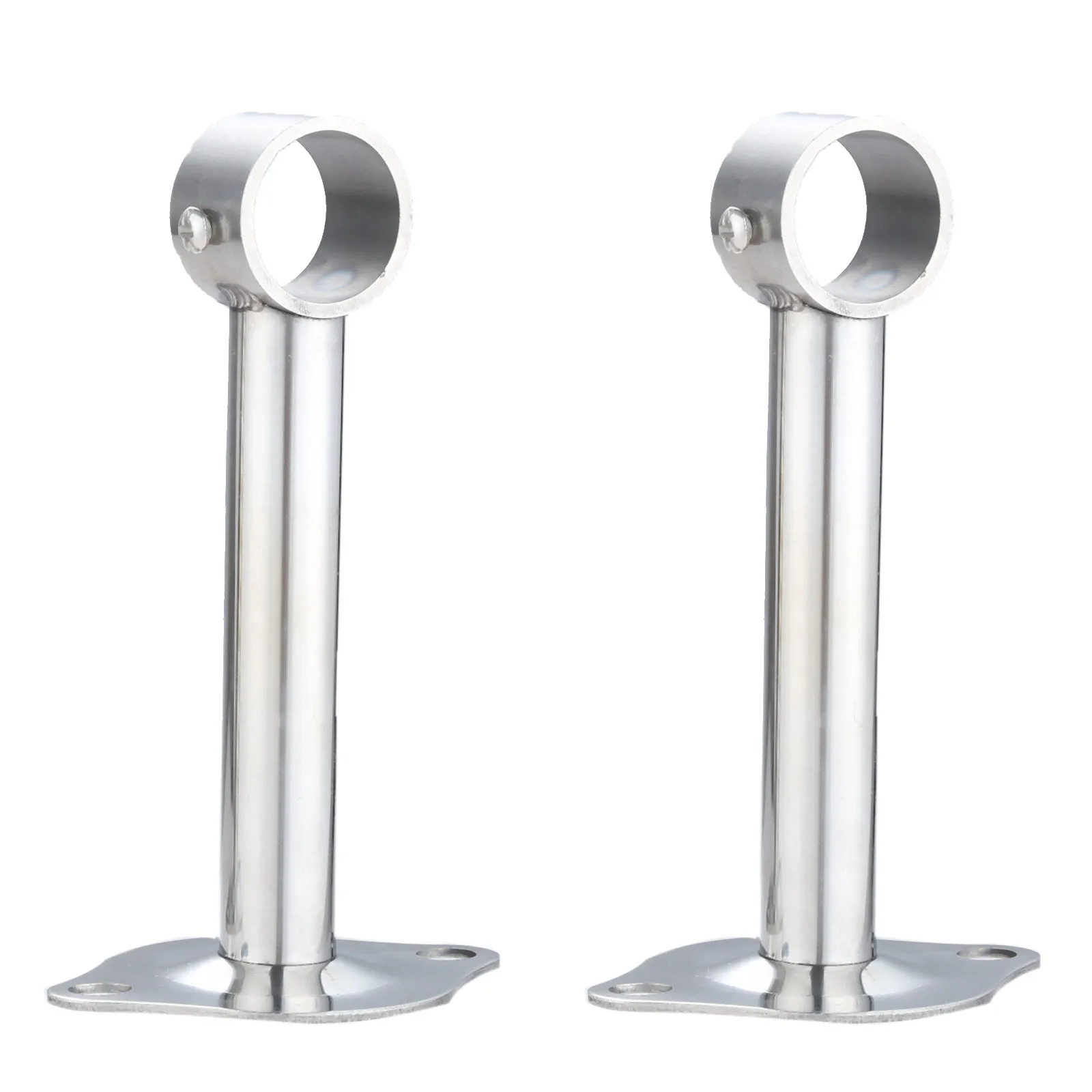 DRELD 2pcs Wardrobe Flange Base Rail Support Bracket Stainless Steel Curtain Rod Socket Fit 25mm Tube +Screws 150/200/250/300mm