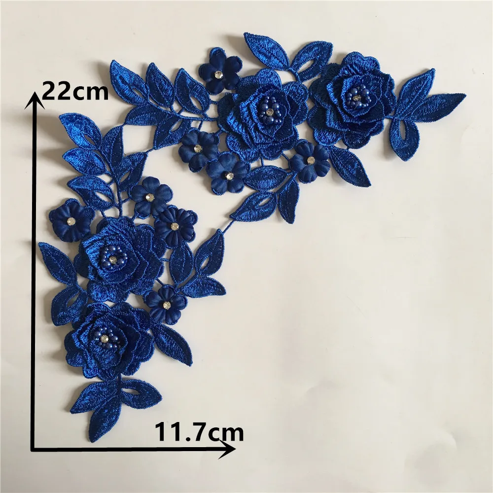 New arrive 3D flower Embroidery Applique Lace Collar Neckline ABS pearl DIY Rhinestone Lace Fabric Sewing Dresses Accessories