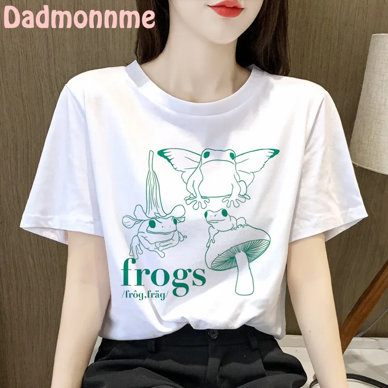 The Gemini Frog Summer New Print Clothing Women T Shirt  Aesthetics Graphic White Short Sleeve Polyester Women's T Shirt Female