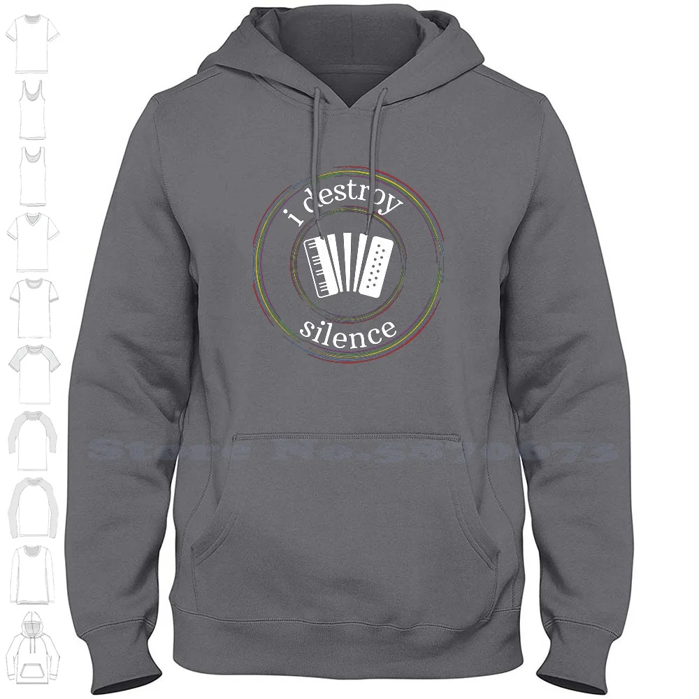 I Destroy Silence Accordion Long Sleeve Hoodie Sweatshirt Destroy Silence Band Funny Sound Music Music Lover Accordionists Reed