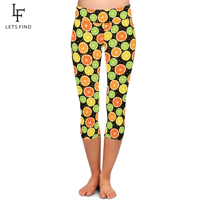 LETSFIND – legging Capri orange pour femme, pantalon doux très confortable, imprimé Fruits, haute qualité, élastique, nouvelle collection