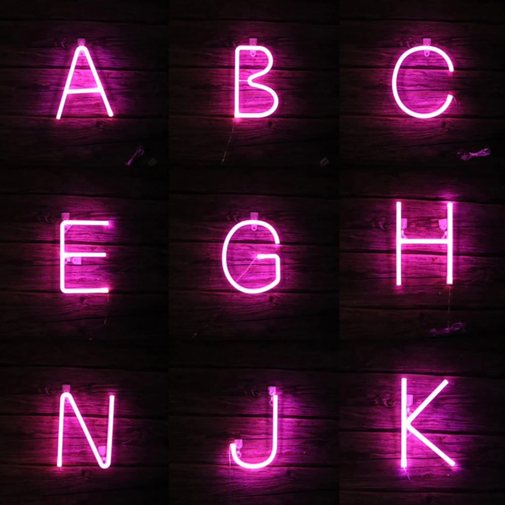 Luci per lettere a Led batteria al Neon fai-da-te e alimentatore USB parete per camera da letto interna decorazione per appendere a parete con marchio di parole di natale