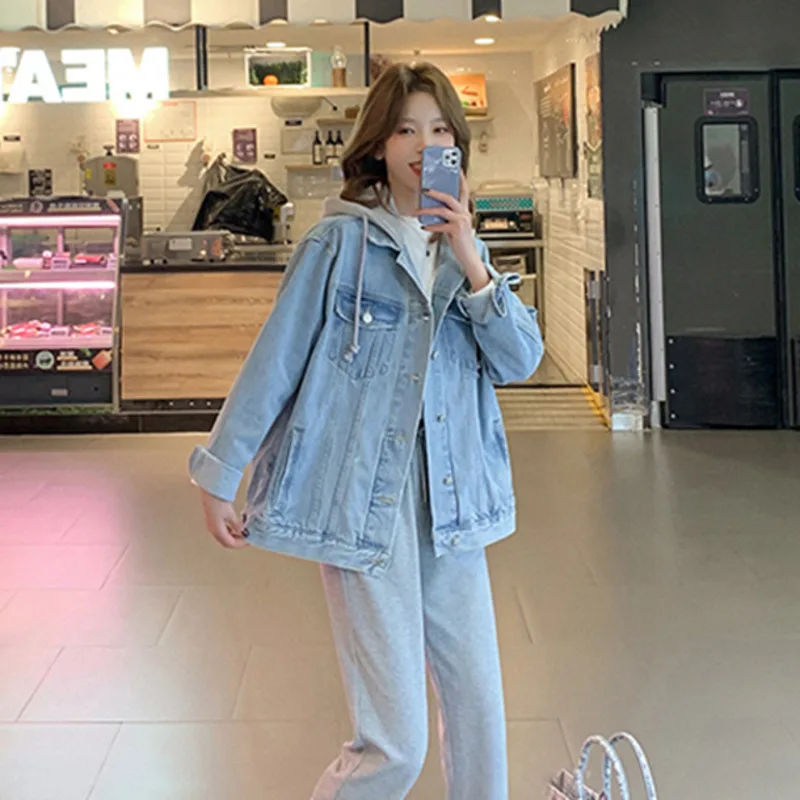 

Vintage Hooded Short Denim Jacket Women's Loose 2021 Spring And Autumn New Korean Casual Jean Jacket Women Long Sleeve Coat Tops