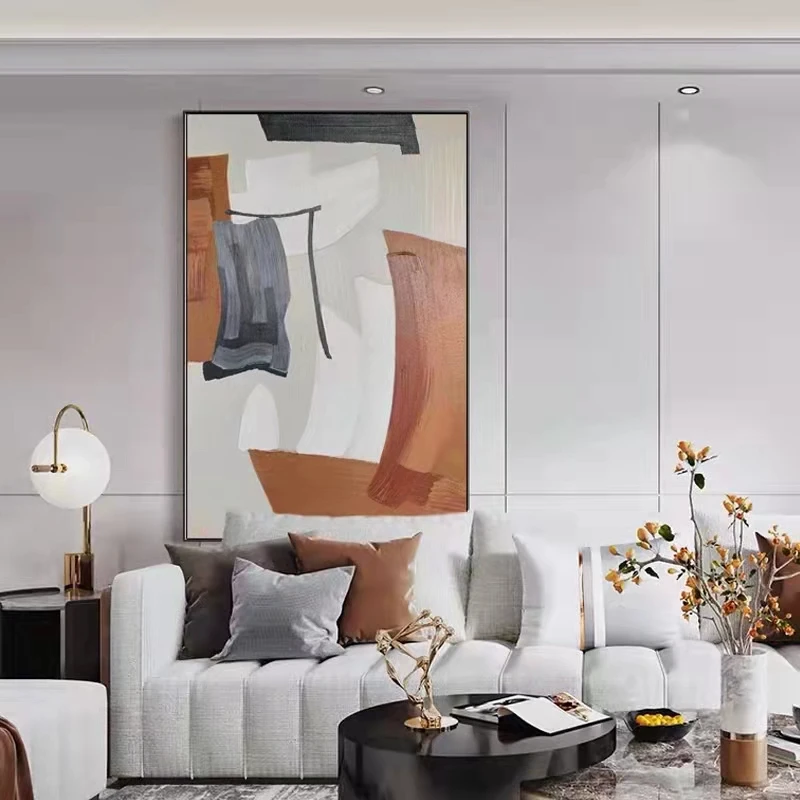 

Масляная живопись July ручная роспись оранжевый абстрактный современный простой Гостиная декоративная живопись вертикальный пол большая подвесная картина