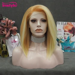 Imstyle Short Bob Wig Synthetic Lace Front Wig Orange Wig Heat Resistant Fiber Straight Hair Cosplay Wigs For Women 14 Inch