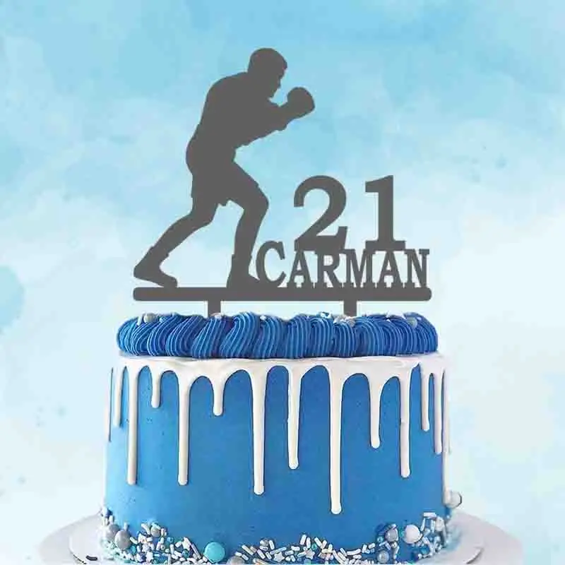 Personalized Boxer Cake Topper Custom Name Age Boxing Fighting For Boxing Lovers Birthday Party Cake Decoration Topper YC301