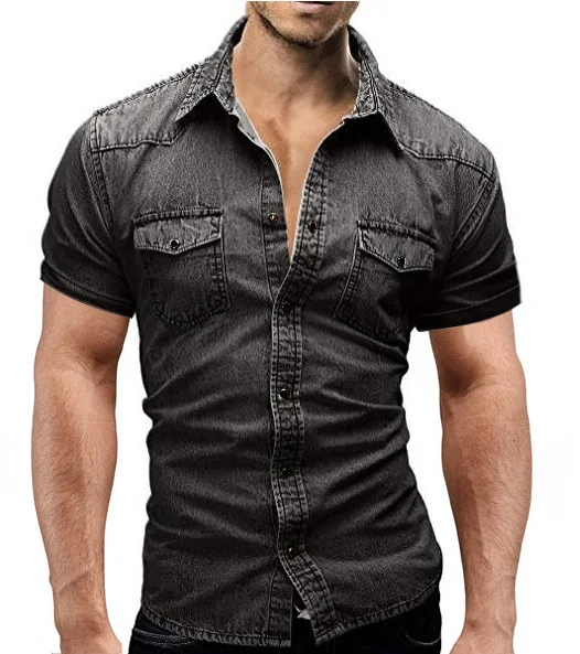 Heren Zomer Denim Dun Shirt Korte Mouw Zacht Katoen Twee Zakken Slank Licht Elastisch Jeans Cowboy Shirt Kleding 2026