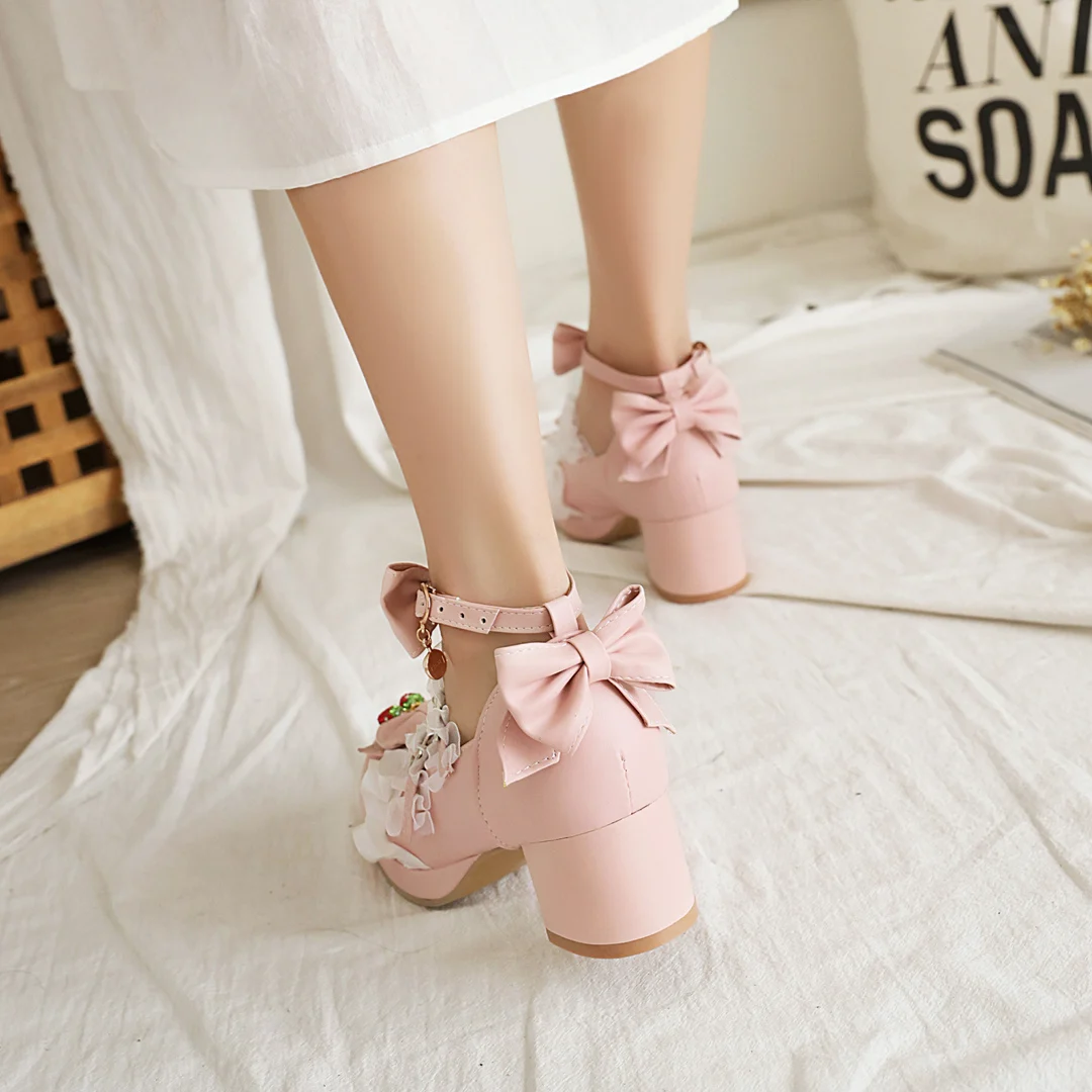 Chunky Platform Girls Lolita Shoes Mid Heel Round Toe Bows Students Princess Sexy Nightclub Cosplay Party Korean British Style