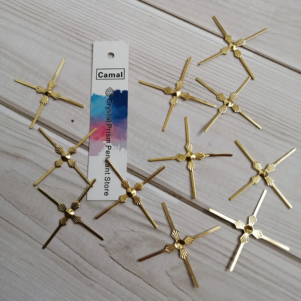 

Camal 100pcs 35*35mm Golden Plated Metal Hook Cross Bowtie Pins Crystal Prisms Beads Connectors Chandelier Lamp Parts