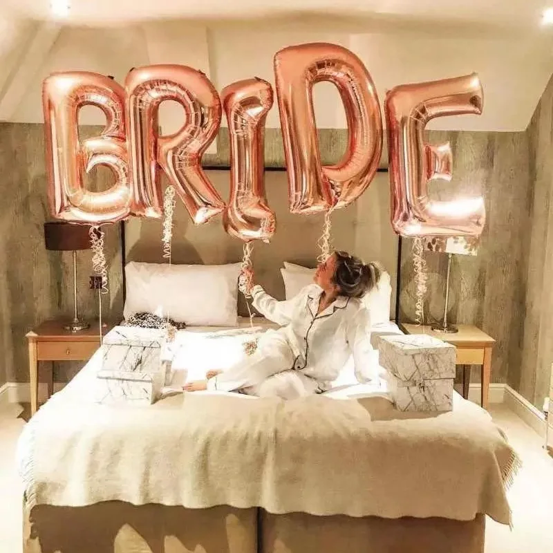 5Pcs Rose Gold Letter Bride Foil Balloons Adult Wedding Decorations Valentines Day Party Bride i Love you Bachelor Supplies