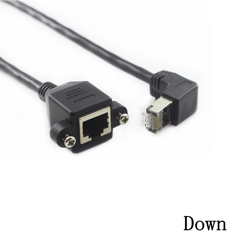 수-암 나사 패널 마운트 이더넷 LAN 네트워크, 8 핀 RJ45 케이블, 90 도 직각 연장 케이블, 0.3m, 0.6m, 1m