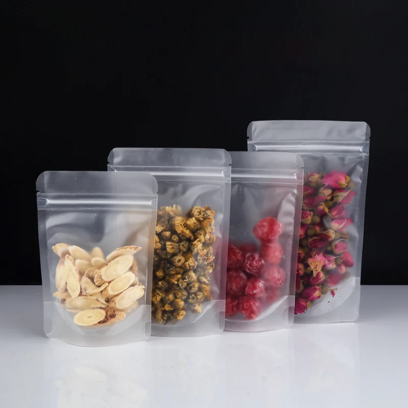 

100Pcs/lot Stand up zip lock matte clear plastic package bag Reclosable dried food candy nut storage pouches