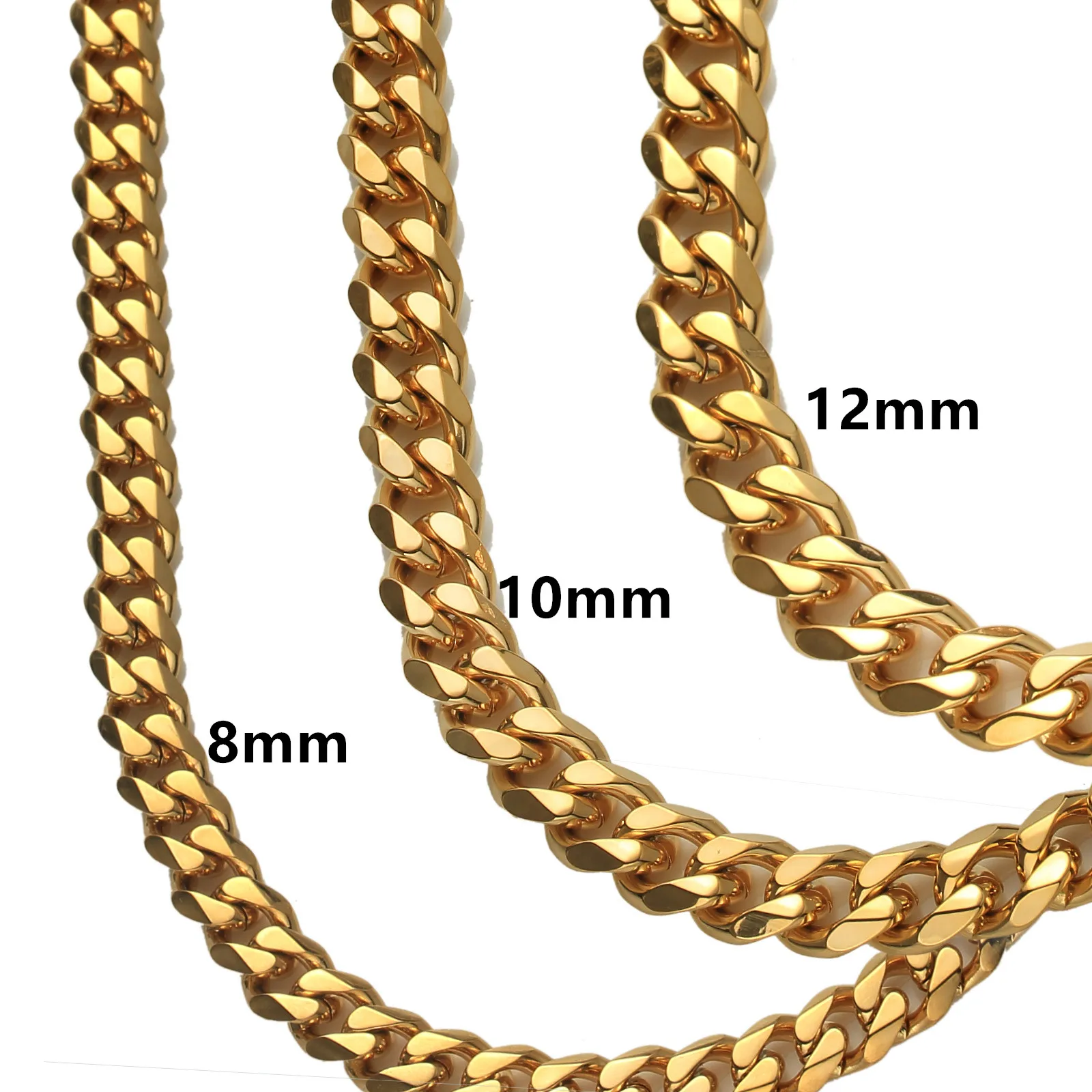 

Cuban Link Chain Necklace For Men Women Fashion Choker Gift Gold Color 316L Stainless Steel Jewelry 8/10/12/15mm 7-40inch