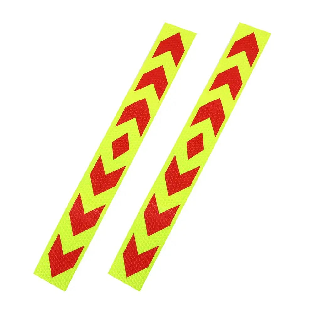 X Autohaux 2Pcs 4Pcs Arrows Printed Self Adhesive Type Car Reflective Warning Sign Sticker Tape Yellow Black