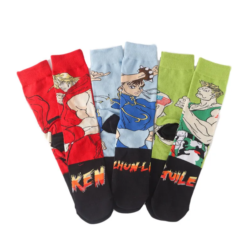 5 pairs Men\'s Socks Street Fighter Series Cartoon Socks Street Fighting Anime Socks