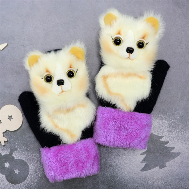 Lovely Animals Children\'s Mittens Winter Thick Plus Velvet Warm Parent-child Gloves Full Finger Princess Mittens For Girls Adult