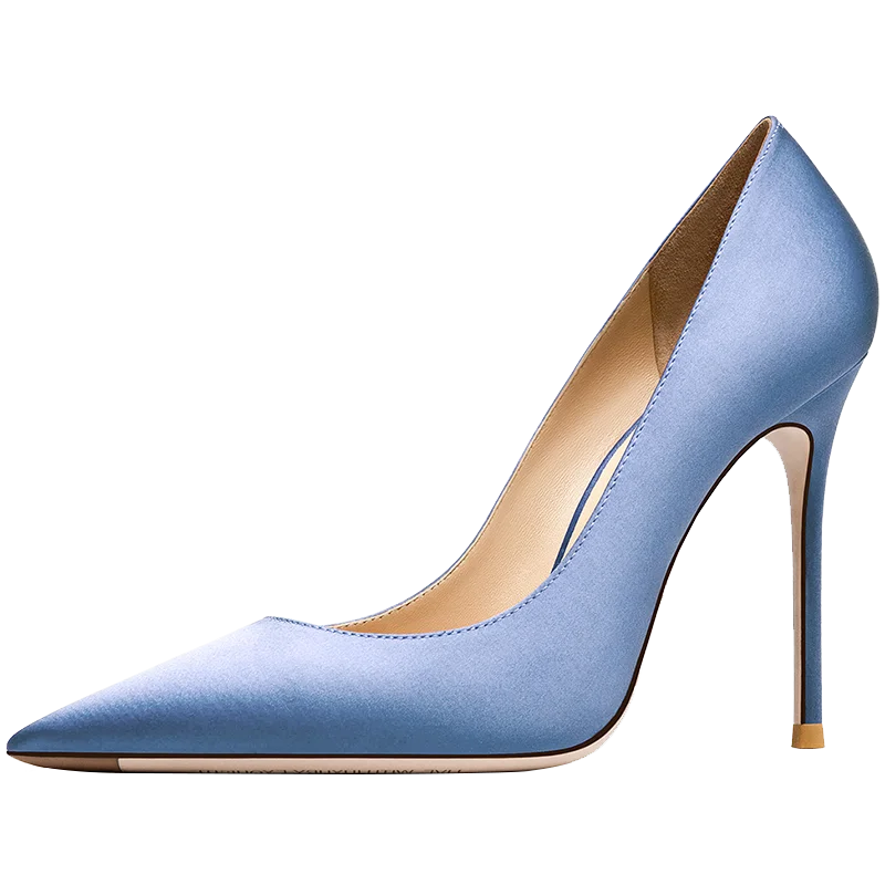 

Elegant Blue Silk Women Sexy Pumps Autumn Shoes Genuine Leather Spring Thin Heel Stilettos Young Ladies High Heeled Shoes