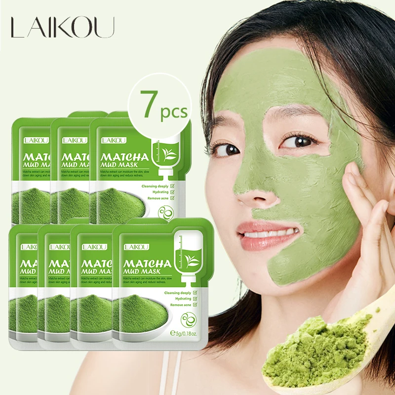 

LAIKOU 7pcs Matcha Green Clay Mud Face Mask Anti wrinkle Night Facial Packs dark circle Moisturize Anti-Aging Mask for facecare