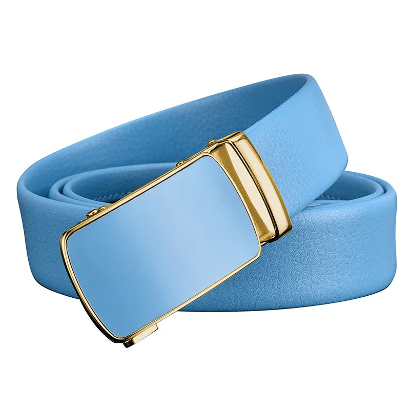 Sky Blue Automatic Buckle Belt for Both Men and Women Gold Silver Belts Fashion Hot Seller Cinturon Size 100cm-125cm