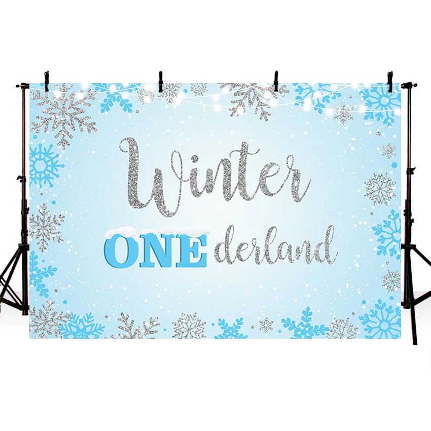 Inverno floco de neve onderland pano de fundo menino 1st feliz aniversário festa azul banner fotografia fundo photo studio photozone prop