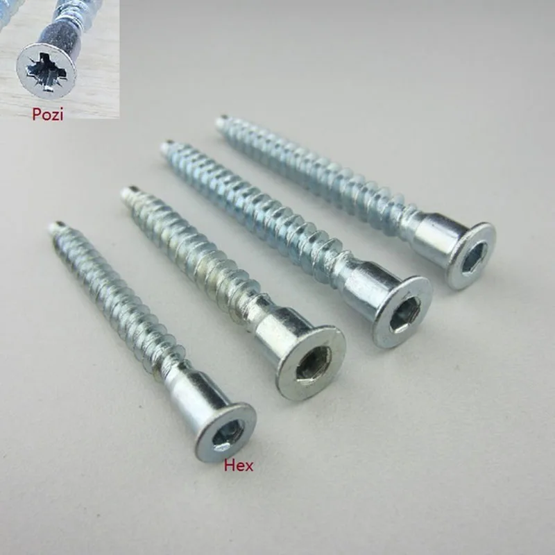 100Pcs/Lot Hex or Pozi Drive Countersunk Head Furniture Confirmat Screws for Wood DIY Knock Down K/D