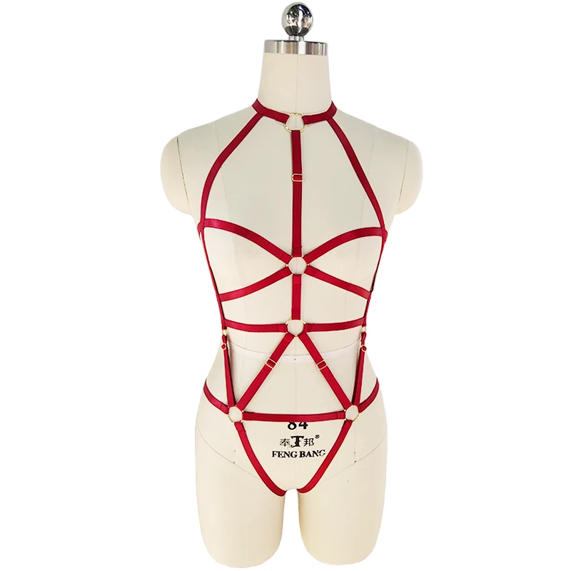 

90s Fetish Gothic Body Bondage Harness Lingerie Wedding Garters Bridal Sexy Red Bodysuit BodyCage Unique Design Low price
