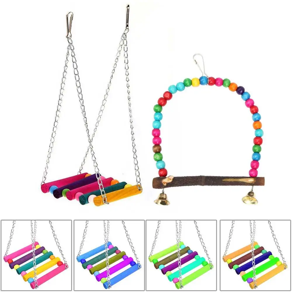 Parrot Toys Macaw Hanging Acrylic with Bells Bites Chew On Cages Cockatoo Stand Rack Swing Bird Toy Pet Product