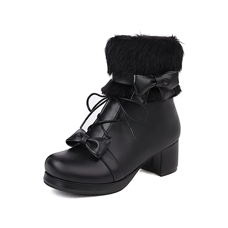 YQBTDL Japanese Kawaii Lolita Shoes Ankle Boots Women Platform 5cm High Heels Shorty Botas Sweet Shoes 2023 Winter Large Size 43