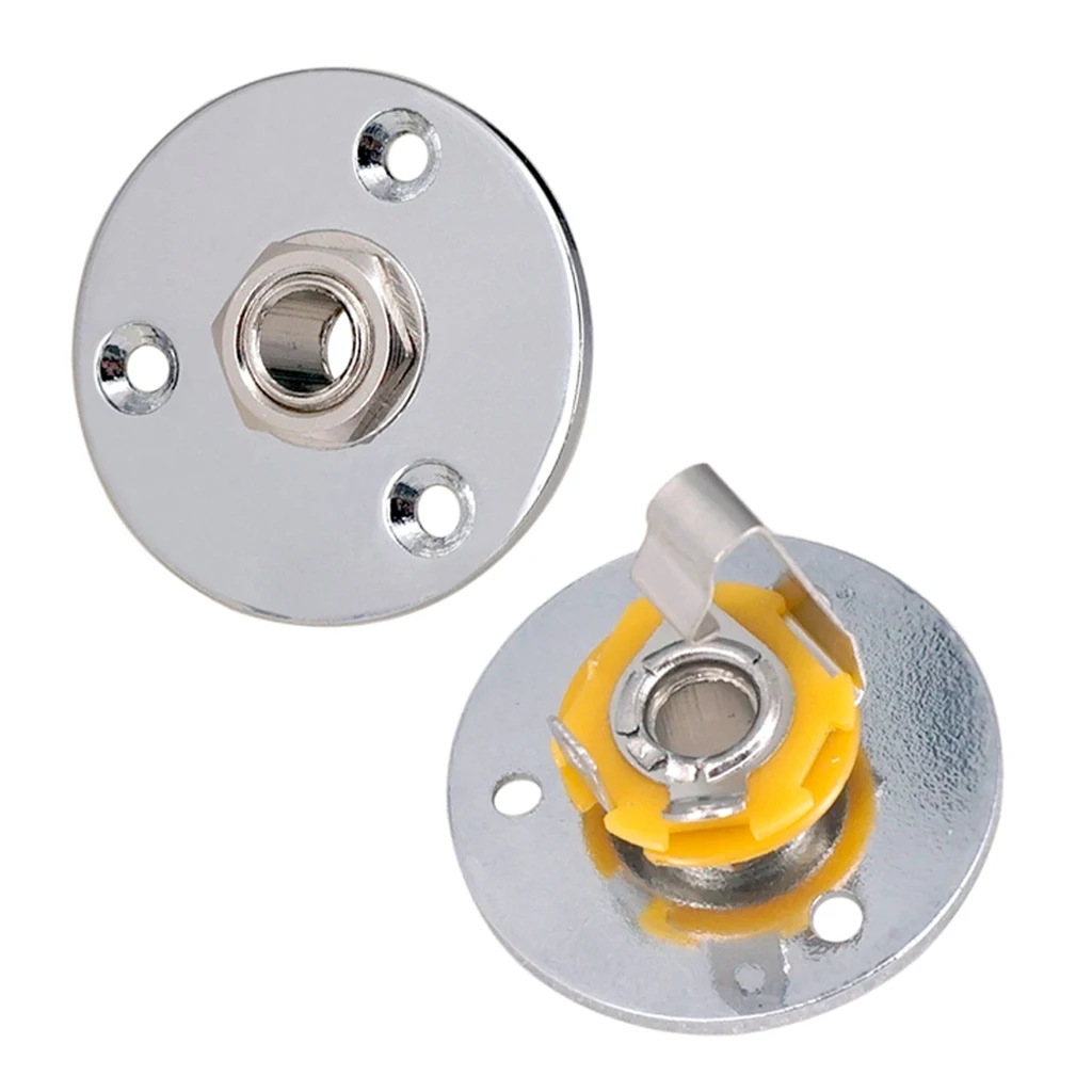 Round Circular Plate Pickup Jack Plug Socket 6.35mm for Electric Bass Guitar