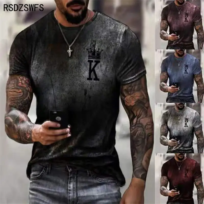 Poker K Gradient 3D Print Short Sleeve Men T Shirt European And American Fashion Mens Summer Round Neck Streetwear Oversized Tee