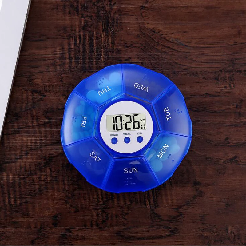 صندوق حبوب دواء محمول مكون من 7 أقسام لأسبوع واحد، صندوق حبوب إلكتروني صغير مختوم، صندوق تخزين بلاستيكي للسفر، منظم أدوية