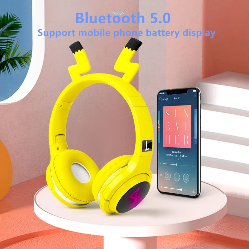 Dễ Thương Cho Trẻ Em Tai Nghe Bluetooth 5.0 7 Màu LED Hỗ Trợ Thẻ SD Cáp Âm Thanh Tai Nghe Cho Bé Trai Bé Gái Tặng Trẻ Em