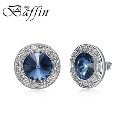Trendy Original Round Crystals from Austria ANGELIC Stud Earrings For Women Party Pendientes Silver Color Wedding Jewelry
