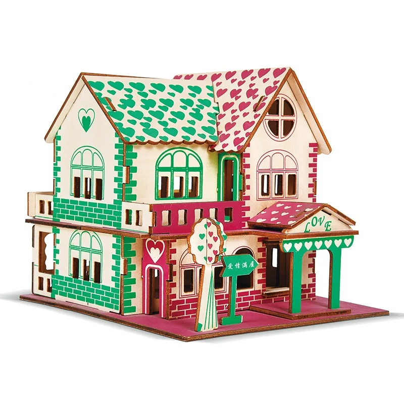 candice guo 3D wooden puzzle DIY toy hand word woodcraft architecture building series love house birthday Christmas gift 1pc