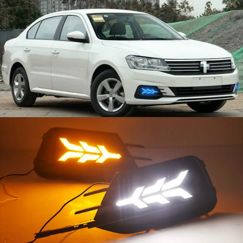 1 Pair For Volkswagen VW Lavida 2019 with Yellow Trun Signal Light Blue Night Lamp LED DRL Daytime Running Light