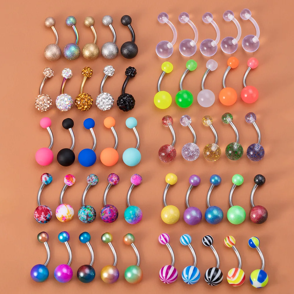 5pcs Candy Colour Acrylic Belly Button Rings, Body Piercing