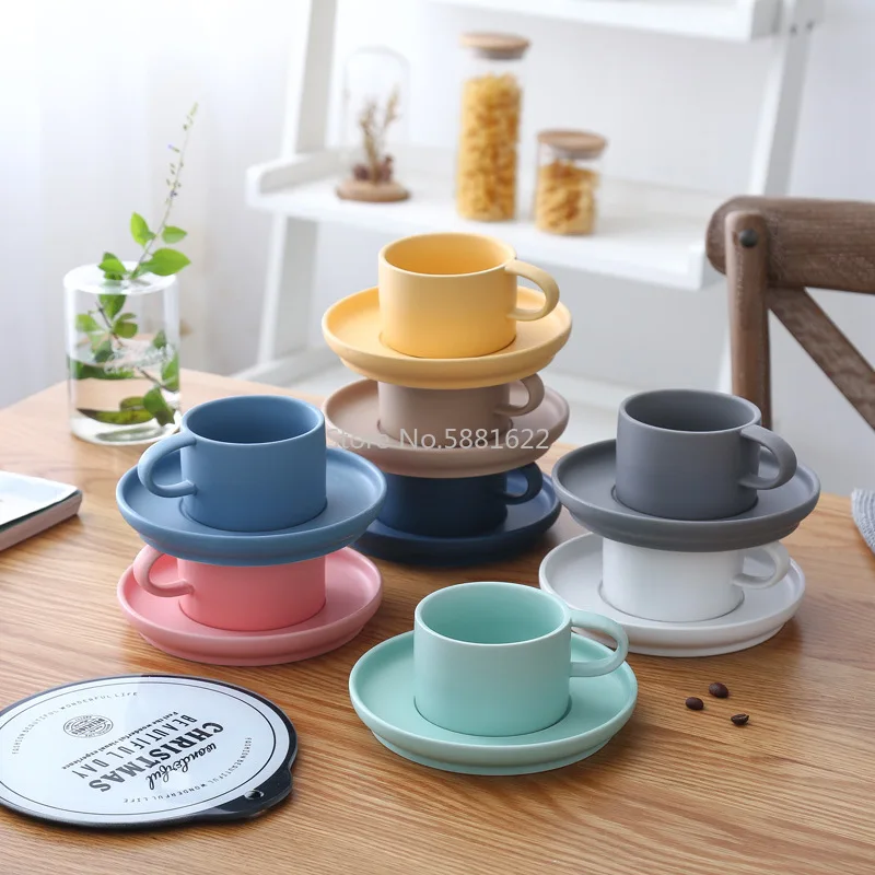 

Macaron Matte Frosted Ceramic Coffee Cup and Saucer Mug and Saucer Breakfast Cup Couple Water Cup Arched Cup and Saucer