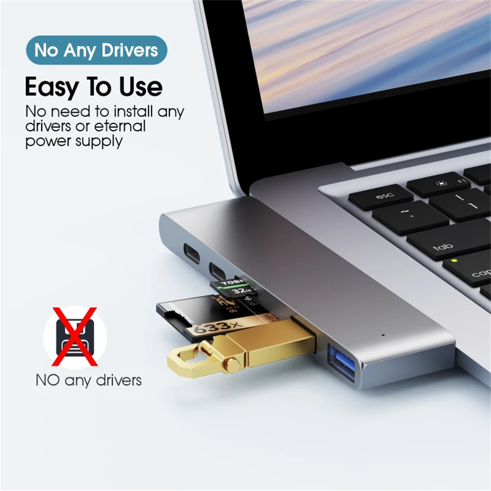 Vothoon USB C 허브 유형 C - HDMI 호환 USB 3.0 어댑터 MacBook Pro Air USB-C 유형 C 3.0 분배기용 7 in 1 유형 C 허브 도크