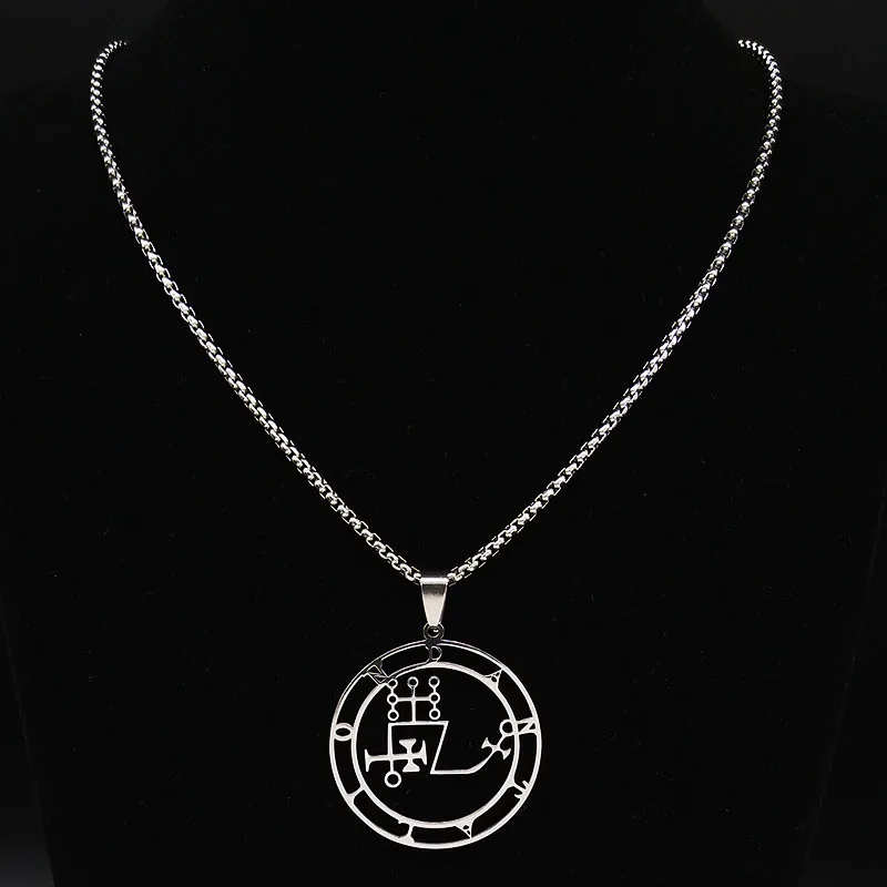 Sigil Stainless Steel Necklace Silver Color Dantalion Seal Solomon Demon Satan Sigil Satan Necklaces Pendants Jewelry N7150S03