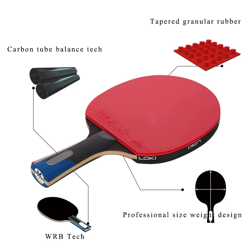 LOKI 2/3/4 Star Table Tennis Racket 5 Layers Pure Wood Blade Rackets Pimples In Rubber Training Ping Pong Paddle Bat with Bag