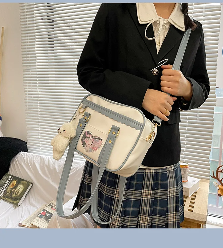 Bolso de hombro japonés JK para mujer, uniforme de estudiante, bolsa de mensajero bidimensional para niñas, bolso de mano de PU lindo de estilo universitario para niñas