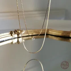925 Sterling sSilver French Simple Crystal Pendant Multi-layer Clavicle Chain Necklace Women Mature Sexy Party Jewelry Gift